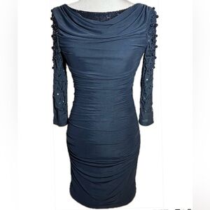 Bagley Mischka for Cachet Navy Blue Sequins/Beaded Cocktail Dress Size 0